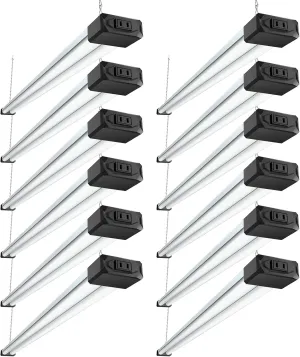 BBOUNDER 12 Pack Linkable LED Shop Light with Reflector, Super Bright 6500K Cool Daylight, 4400 LM, 4 FT, 48 Inch Integrated Fixture for Garage, 40W Equivalent 250W, Surface & Suspension Mount, Black