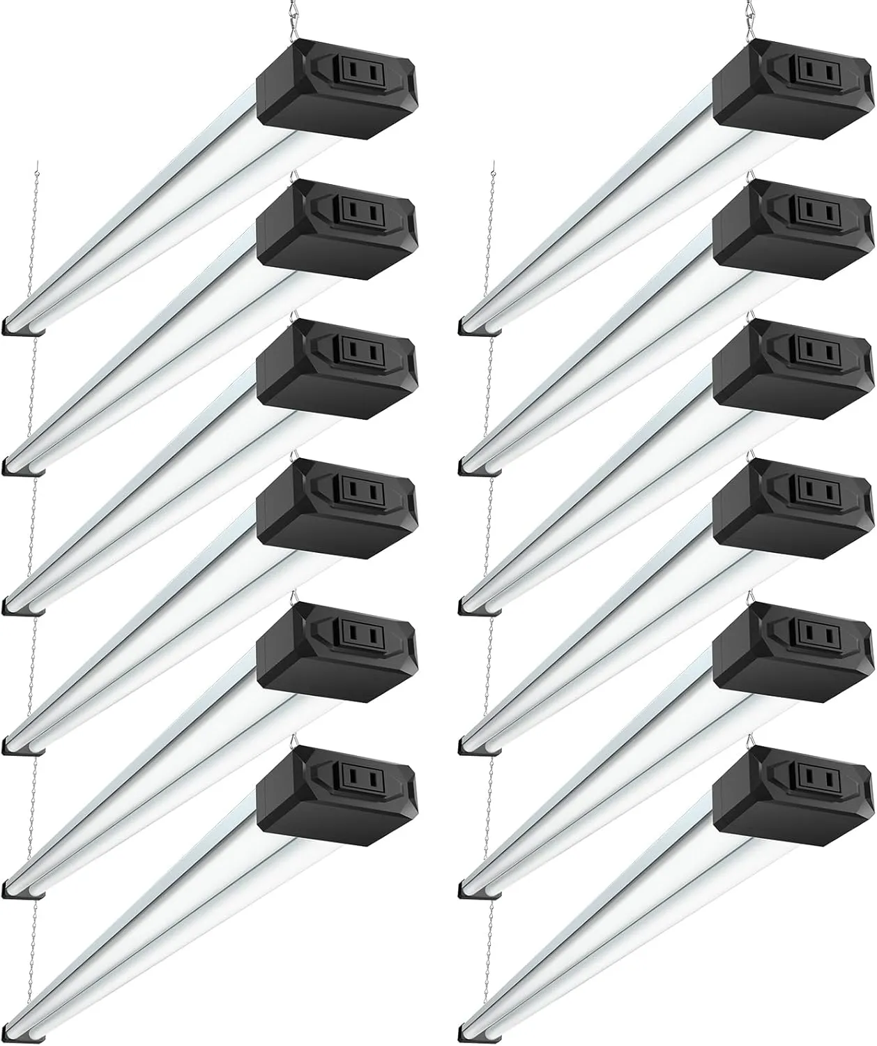 BBOUNDER 12 Pack Linkable LED Shop Light with Reflector, Super Bright 6500K Cool Daylight, 4400 LM, 4 FT, 48 Inch Integrated Fixture for Garage, 40W Equivalent 250W, Surface & Suspension Mount, Black