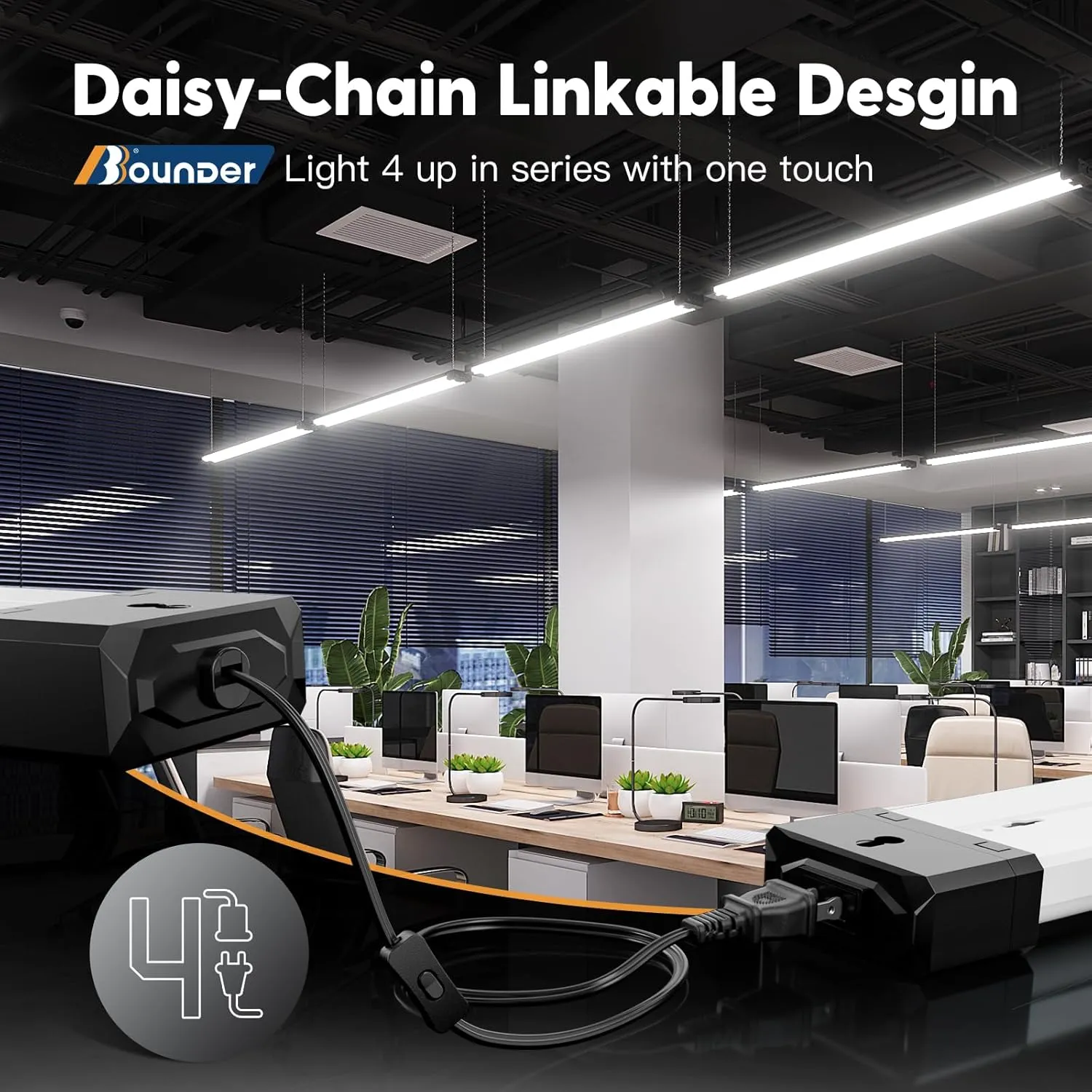 BBOUNDER 12 Pack Linkable LED Shop Light with Reflector, Super Bright 6500K Cool Daylight, 4400 LM, 4 FT, 48 Inch Integrated Fixture for Garage, 40W Equivalent 250W, Surface & Suspension Mount, Black