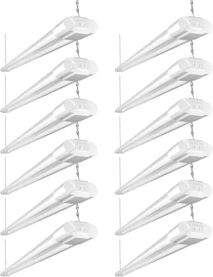 Bbounder 12 Pack Linkable LED Utility Shop Light, 4400 LM, 6500K Cool Daylight, 4 FT, 48 Inch Integrated Fixture for Garage, 40W Equivalent 250W, Surface   Suspension Mount, White