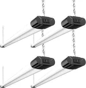 BBOUNDER 4 Pack Linkable LED Utility Shop Light, 4400 LM, Super Bright 6500K Cool Daylight, 4 FT Integrated Fixture for Garage, 40W Equivalent 250W, Surface   Suspension Mount, Black