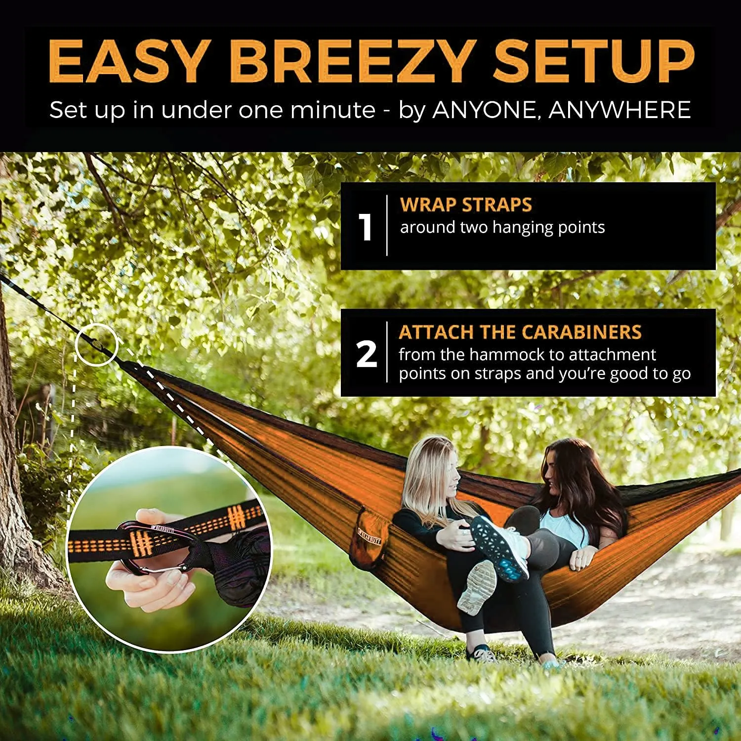 Bear Butt Kodiak Hammock Straps for Trees - 20 Feet Long, 40 Combined Loops - Holds 1000 Pounds - Camping Accessories With Carabiner