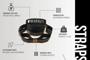 Bear Butt Kodiak Hammock Straps for Trees - 20 Feet Long, 40 Combined Loops - Holds 1000 Pounds - Camping Accessories With Carabiner