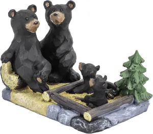 Bear Family Playing in Sandbox Natural Black 6 x 4.25 Resin Stone Figurine