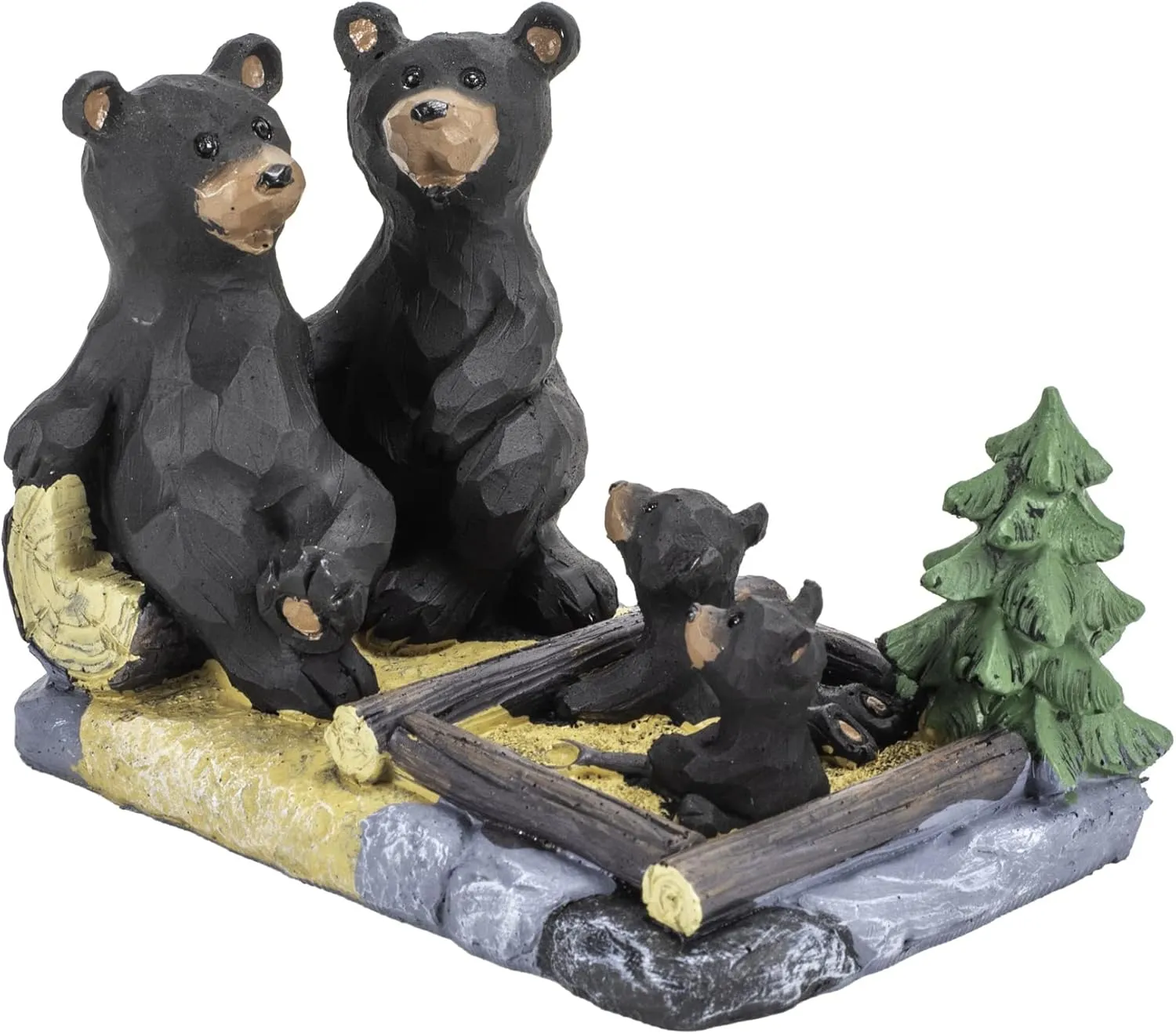 Bear Family Playing in Sandbox Natural Black 6 x 4.25 Resin Stone Figurine