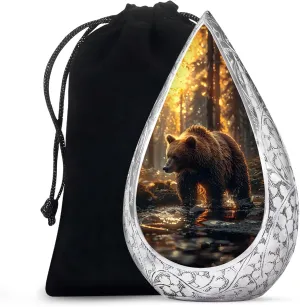 Bear Human Urns for Ashes for Men and Women - Forest Large Drop Funeral Urn for Human Ashes Adult Male and Female Cremation - Burial Urn for Mom and Dad with Velvet Bag, 10 Inch