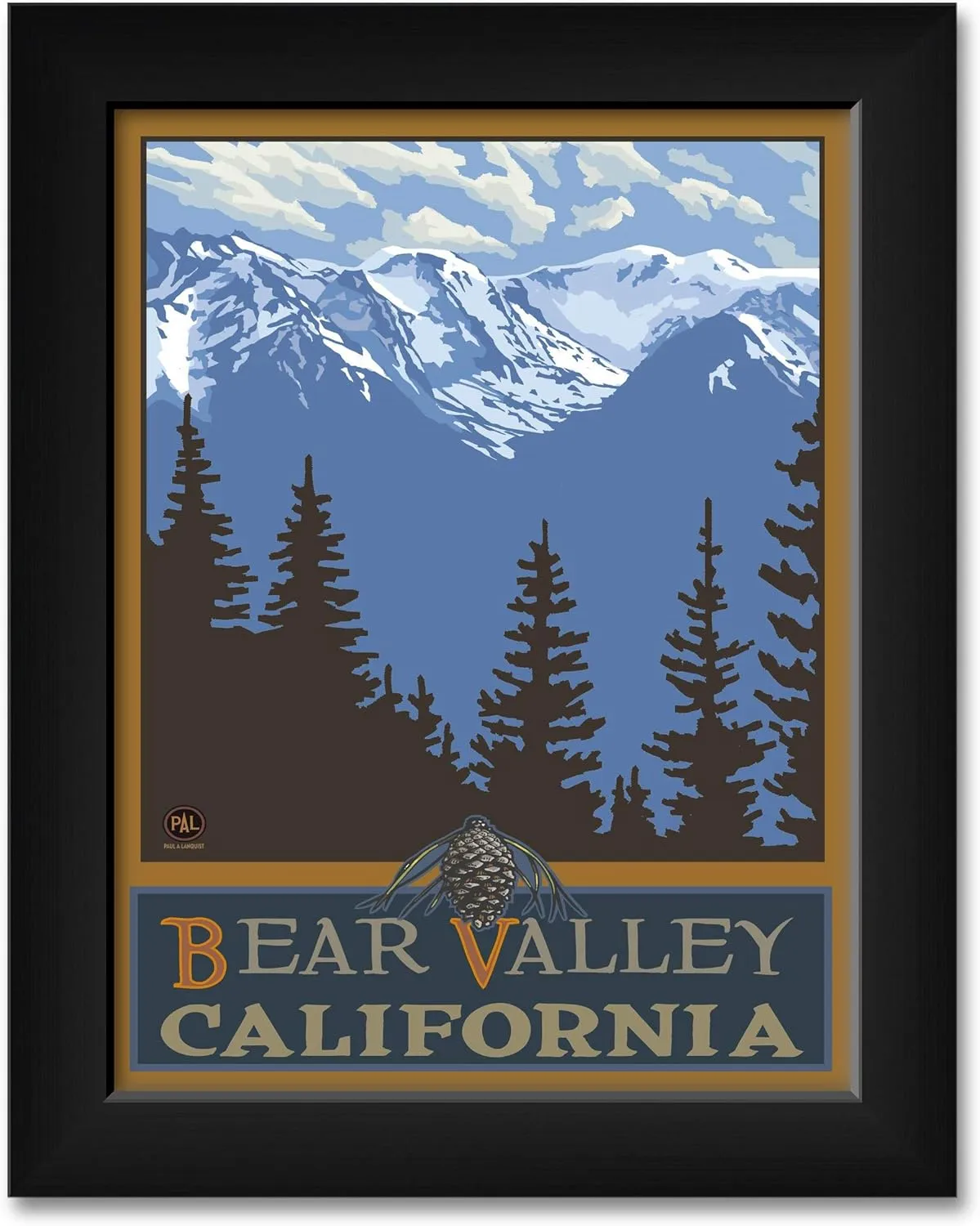 Bear Valley California Snowy Mountain Ridges Professionally Framed Art Print from Travel Artwork by Artist Paul A. Lanquist Framed Art Size: 11" x 14"
