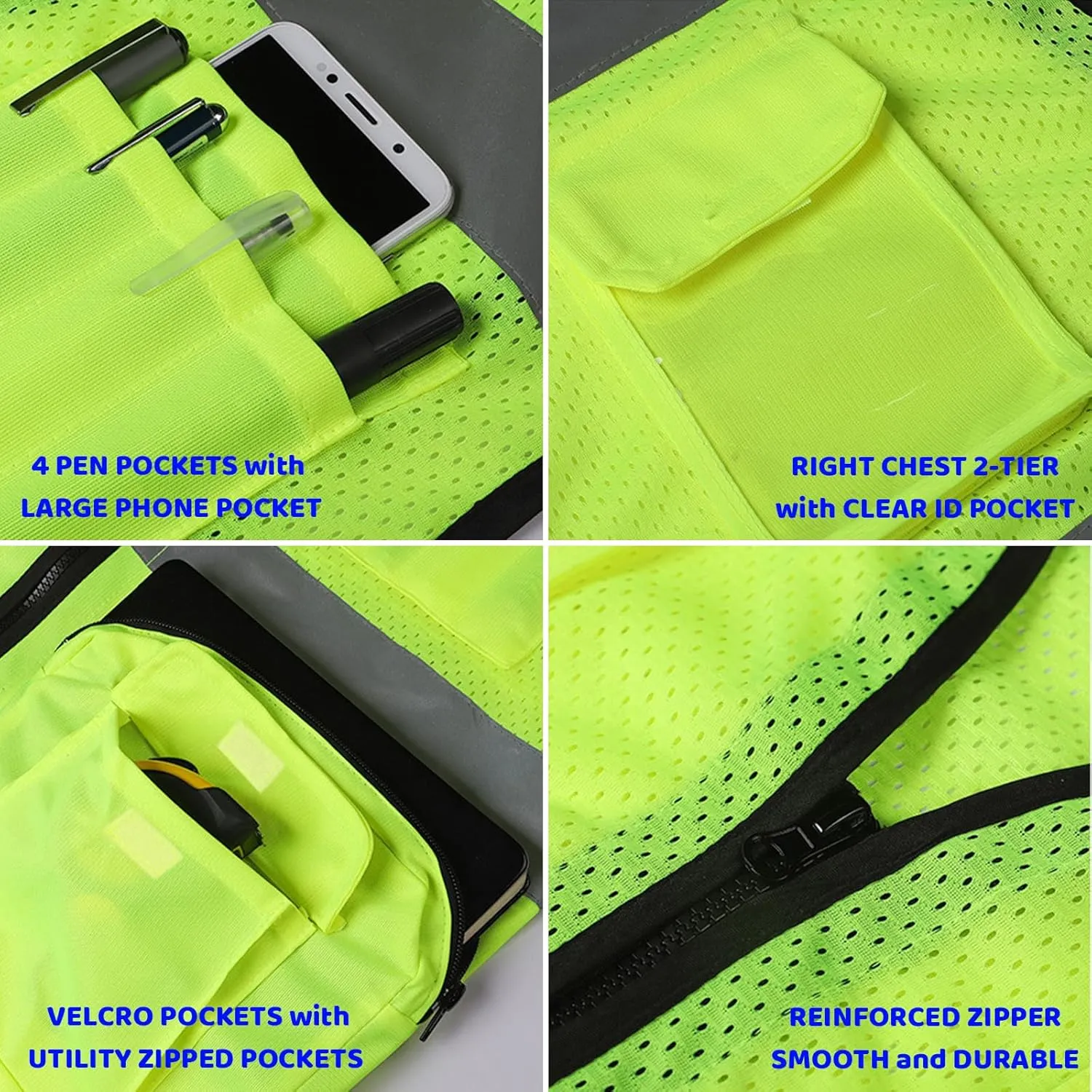 BeautyWill Custom Logo Safety Vest Class2 High Visibility Reflective Vest Breathable Construction Vest