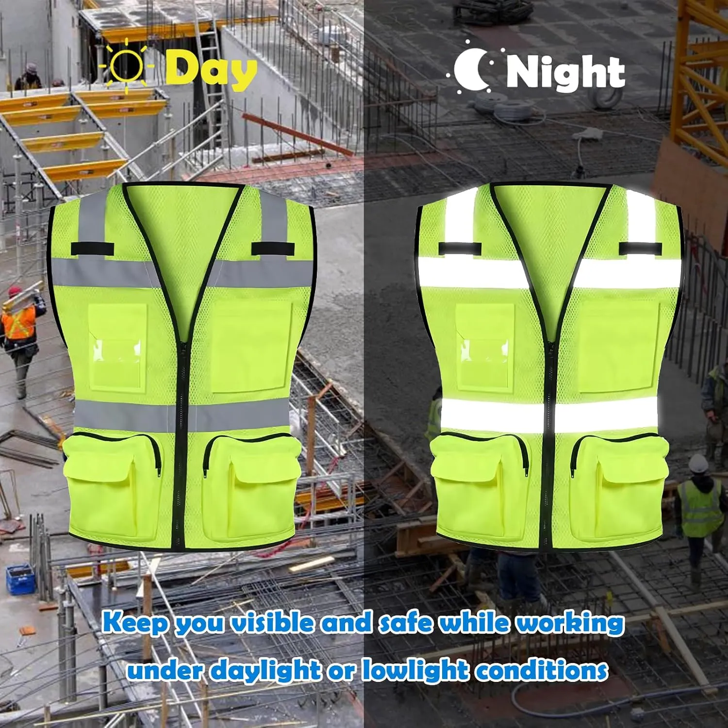 BeautyWill Custom Logo Safety Vest Class2 High Visibility Reflective Vest Breathable Construction Vest