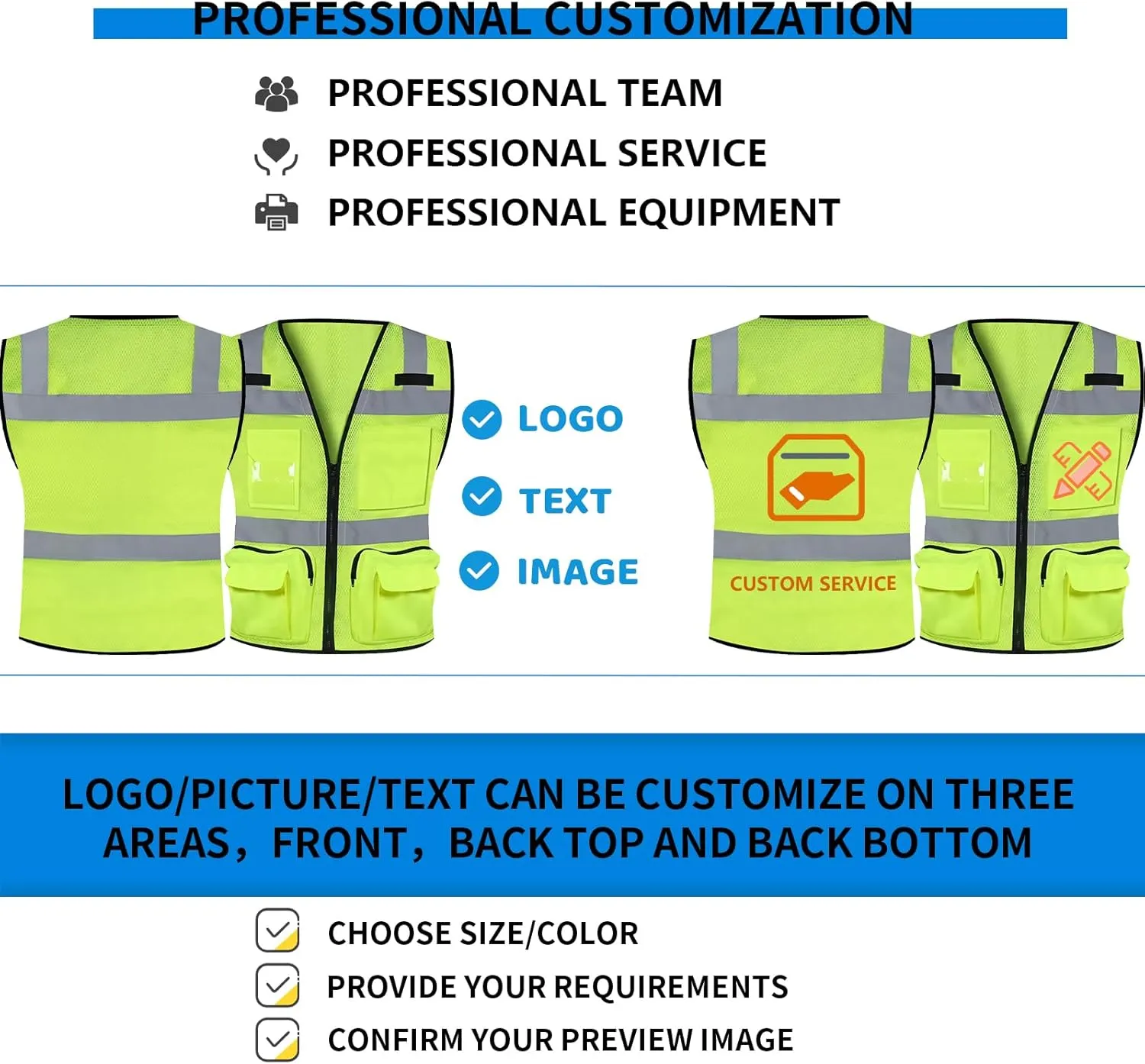 BeautyWill Custom Logo Safety Vest Class2 High Visibility Reflective Vest Breathable Construction Vest