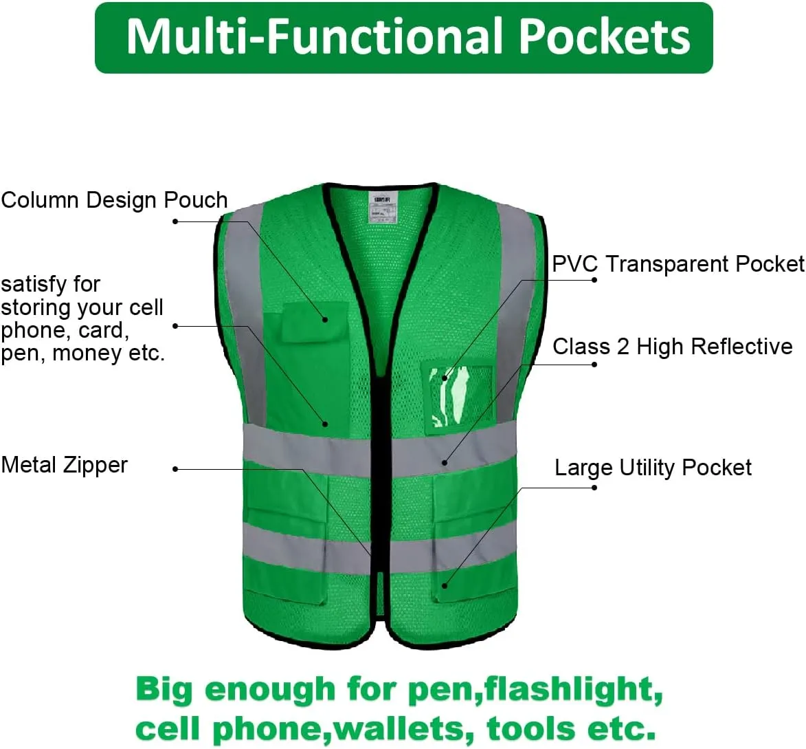 BeautyWill Custom Logo Safety Vest Class2 High Visibility Reflective Vest Breathable Construction Vest
