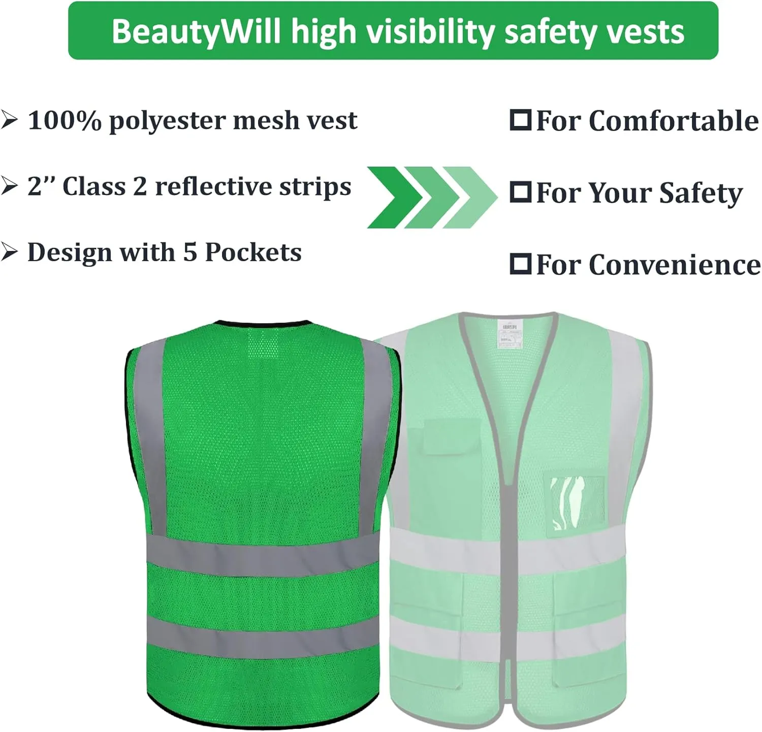 BeautyWill Custom Logo Safety Vest Class2 High Visibility Reflective Vest Breathable Construction Vest