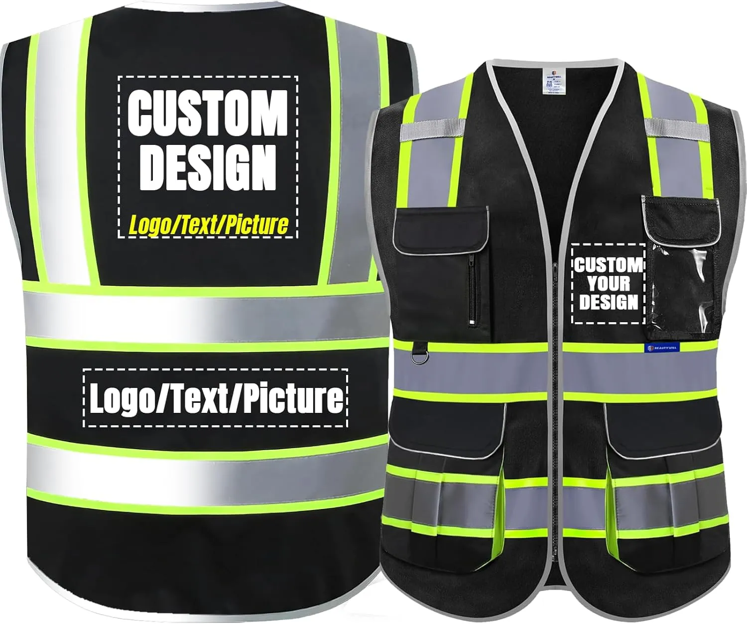 BeautyWill Custom Logo Safety Vest Class2 High Visibility Reflective Vest Breathable Construction Vest