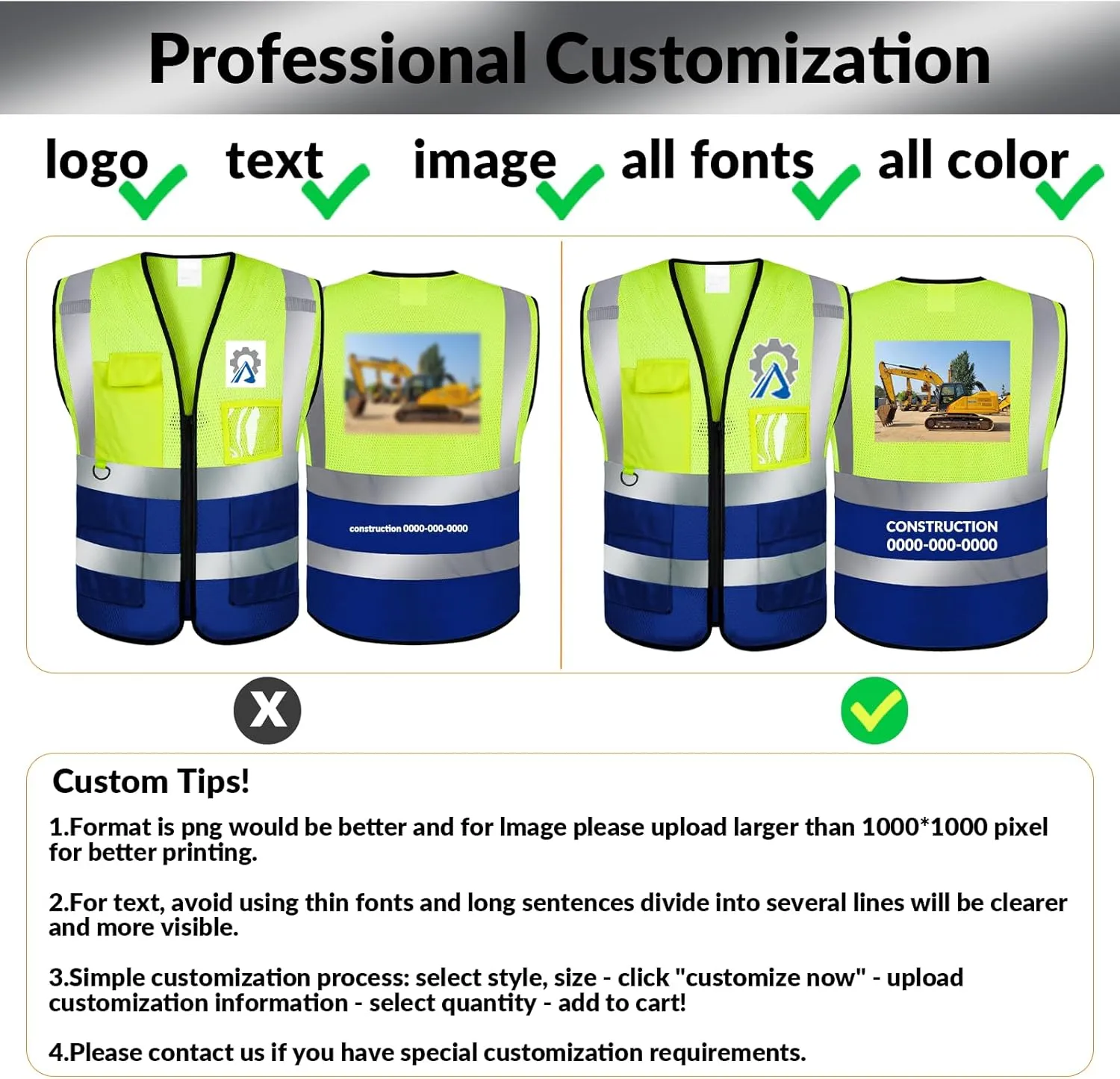BeautyWill Custom Safety Vest Logo Class 2 High Visibility Reflevtive Vest Outdoor Protective Workwear