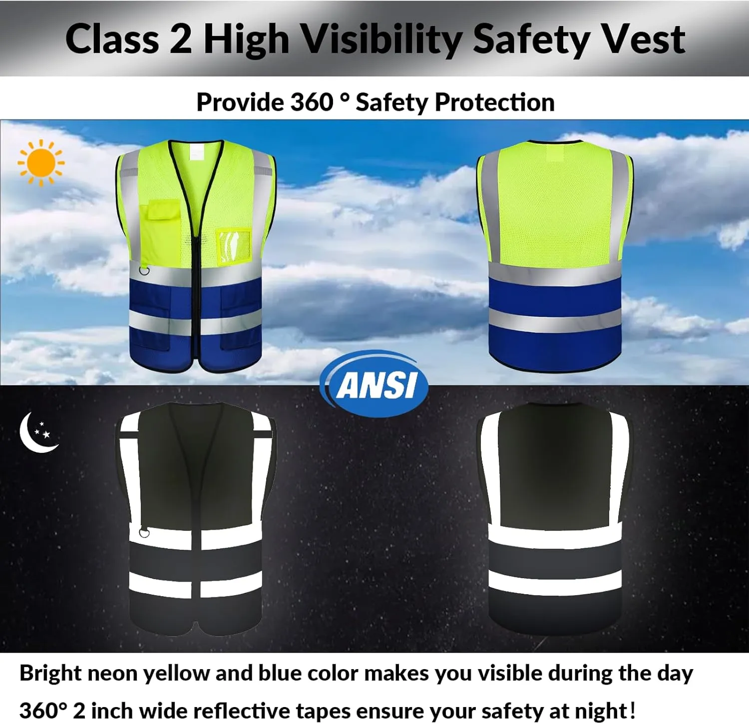 BeautyWill Custom Safety Vest Logo Class 2 High Visibility Reflevtive Vest Outdoor Protective Workwear