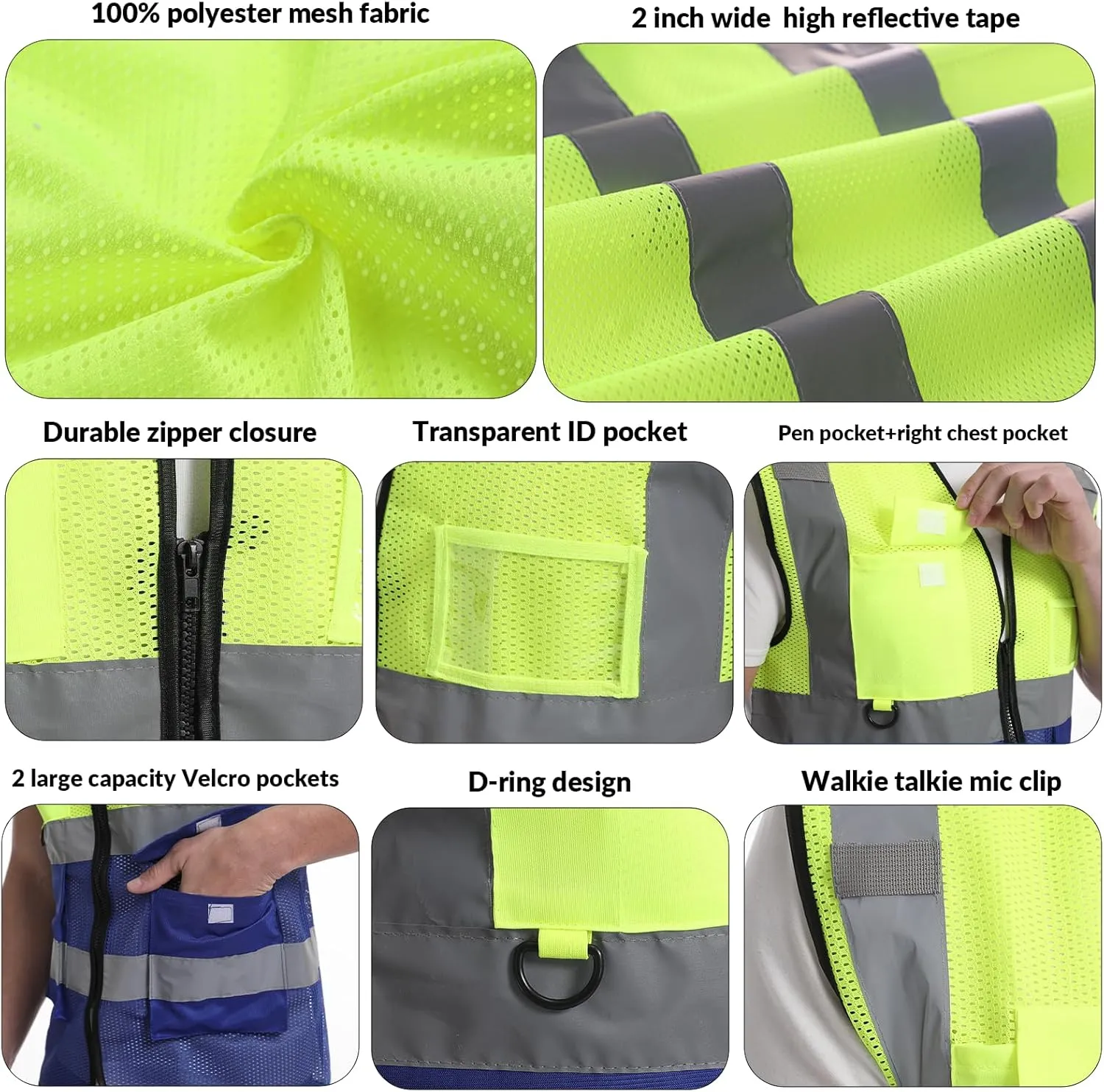 BeautyWill Custom Safety Vest Logo Class 2 High Visibility Reflevtive Vest Outdoor Protective Workwear