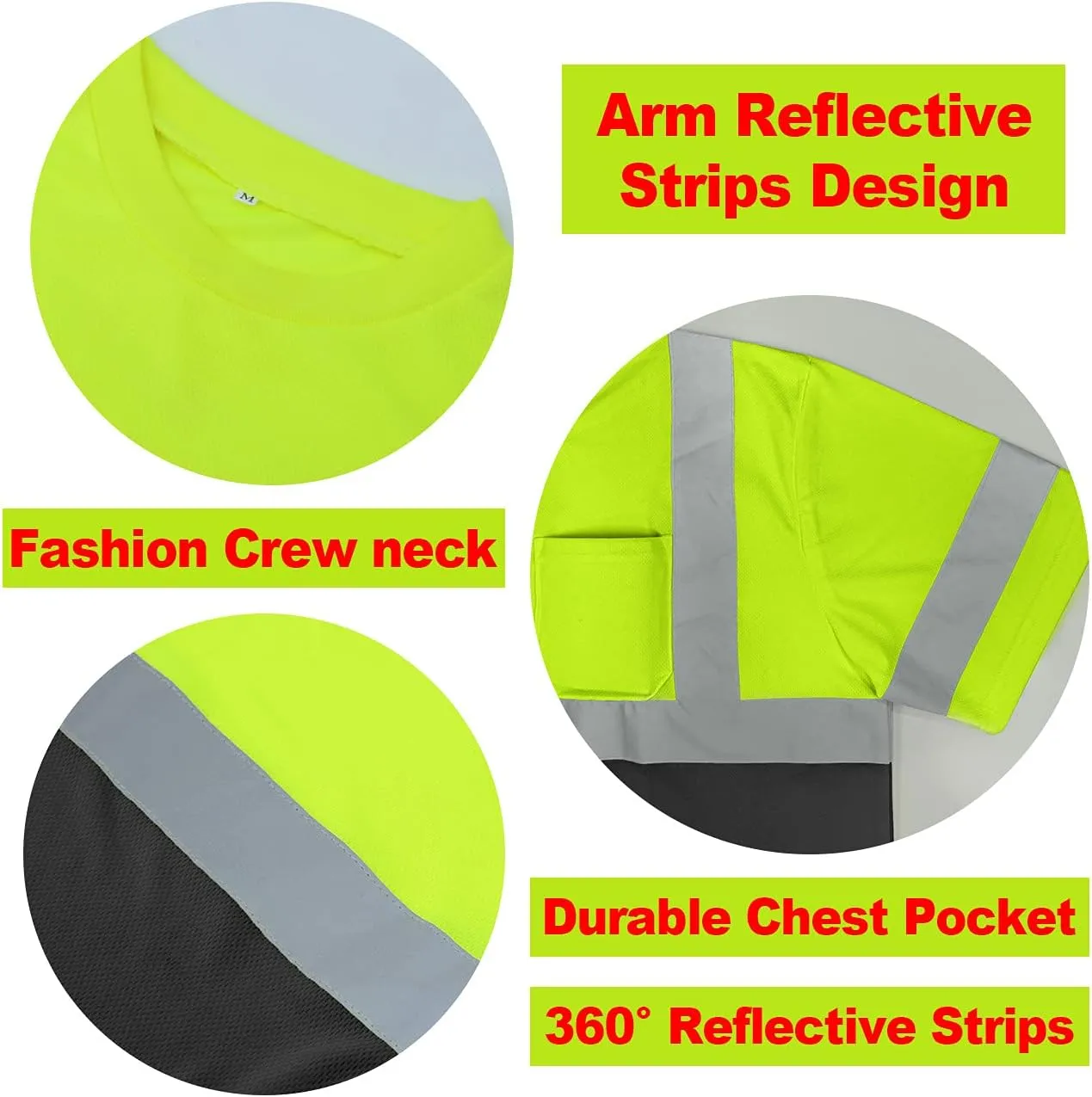 BeautyWill High Visibility Reflective Shirts for Men and Women Class 2 Safety Shirts with 6 Reflective Tapes