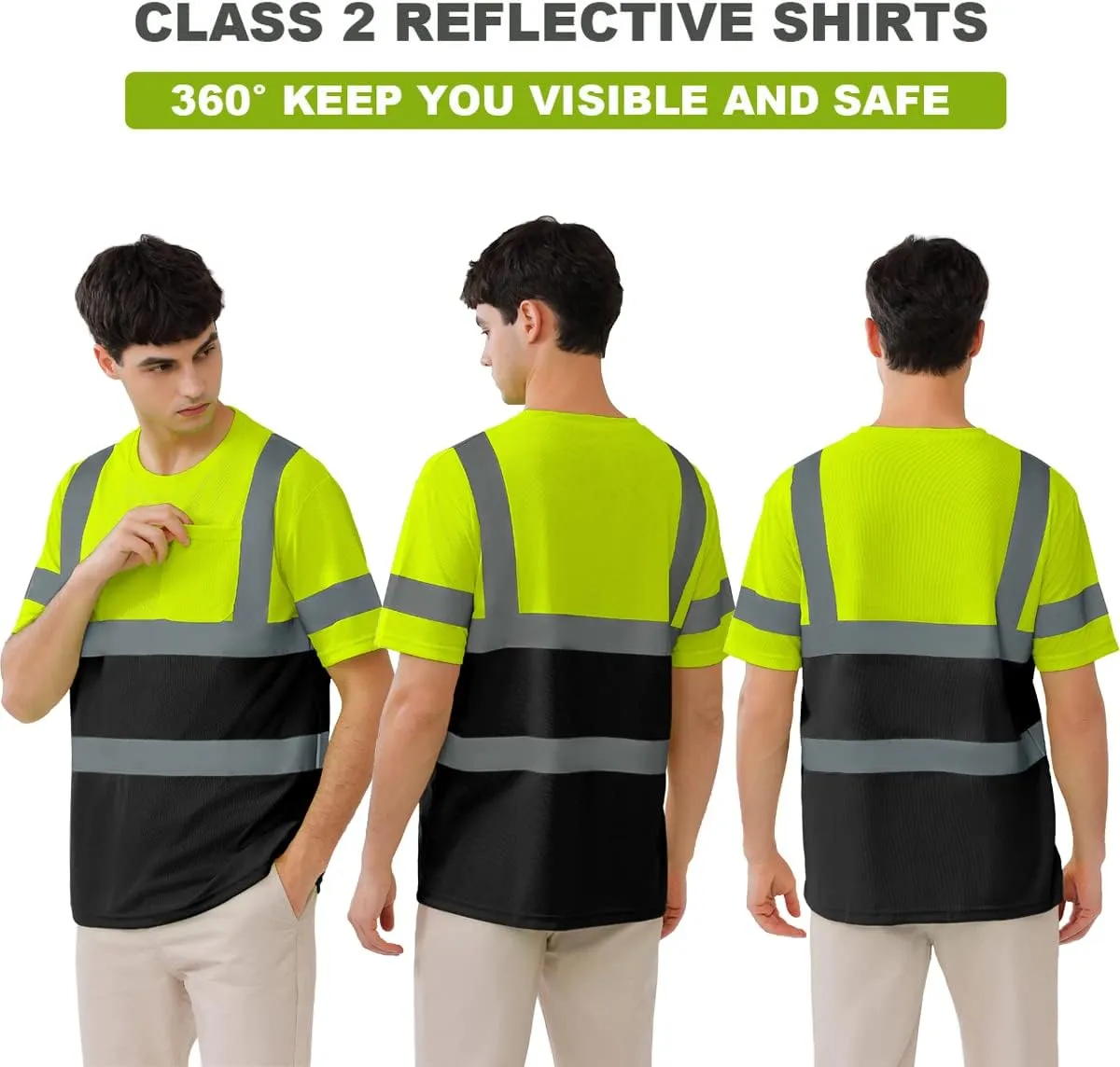BeautyWill High Visibility Reflective Shirts for Men and Women Class 2 Safety Shirts with 6 Reflective Tapes