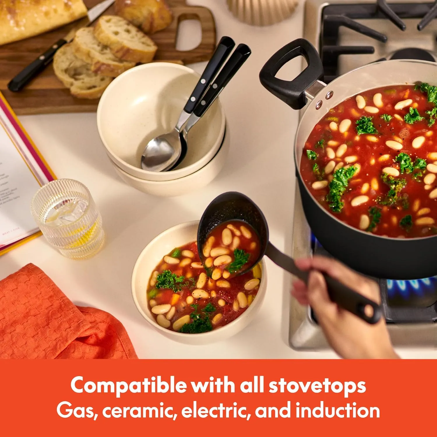 bella 12 Piece Cookware Set with EverGood™ Ceramic Nonstick Coating​, Dishwasher & Oven Safe, All Stovetops Compatible, Tempered Glass Lids and Cool Touch Handles, Black