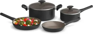 bella 12 Piece Cookware Set with EverGood™ Ceramic Nonstick Coating​, Dishwasher & Oven Safe, All Stovetops Compatible, Tempered Glass Lids and Cool Touch Handles, Black
