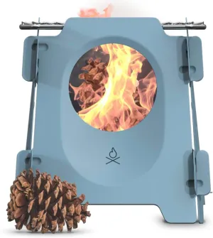 überleben Stöker Wood Burning Stove - Stainless Steel Portable Wood Stove - 18oz Compact & Collapsible Flatpack Grill, Folding Stove for Camping - Survival Hiking Backpack Stove (Smokey Blue)