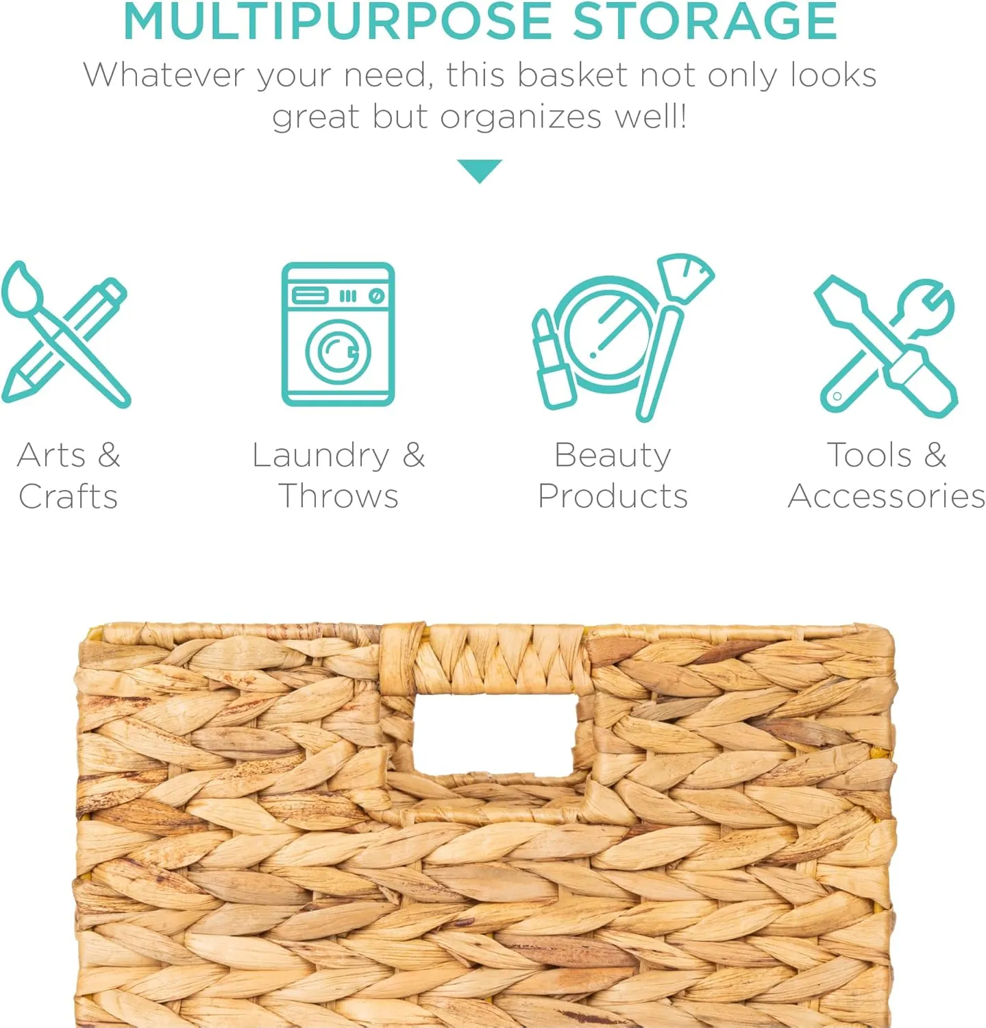Best Choice Products 12x12in Hyacinth Baskets, Rustic Set Of 5 Multipurpose Collapsible Storage Organizer, Handwoven Laundry Totes for Bedroom, Living Room, Shelves w/Inserts - Natural