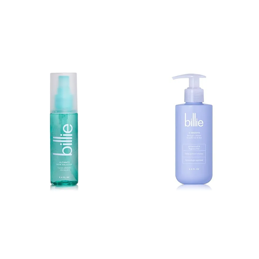 Billie Ingrown-preventing AHA Spray   Pubic Hair Shave Gel & Cleanser Bundle - 3.4 fl oz & 6.5 oz