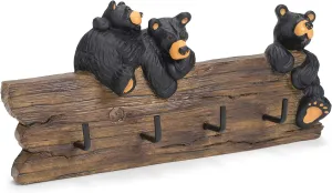 Black Bear Family 3.5 x 7.5 Hand-cast Resin Figurine Key Holder