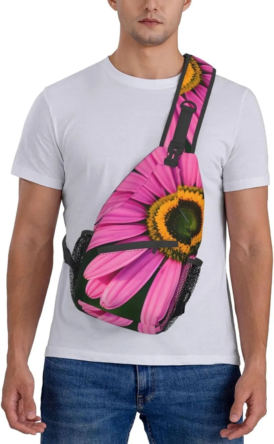 Black Blackgound Rose Crossbody Sling Backpack Sling Bag Travel Hiking Chest Bag Daypack For Women Men