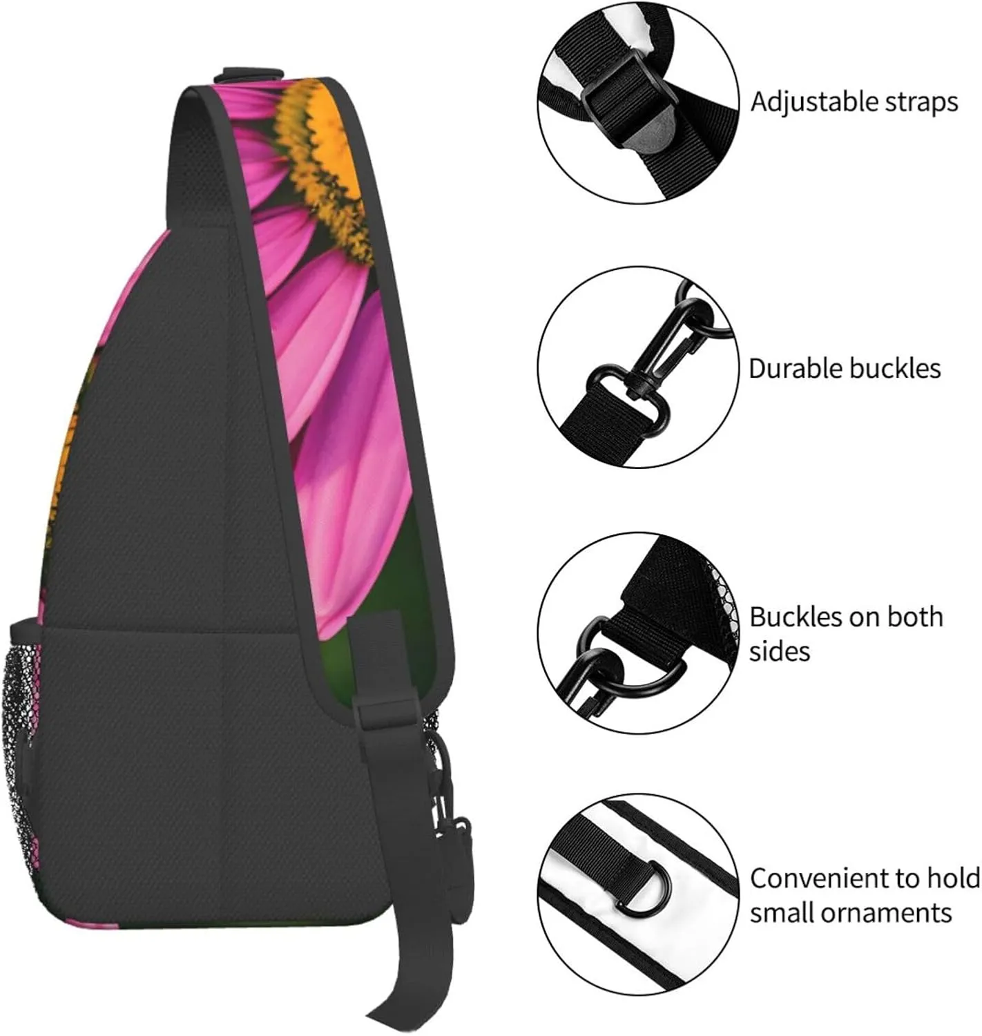 Black Blackgound Rose Crossbody Sling Backpack Sling Bag Travel Hiking Chest Bag Daypack For Women Men