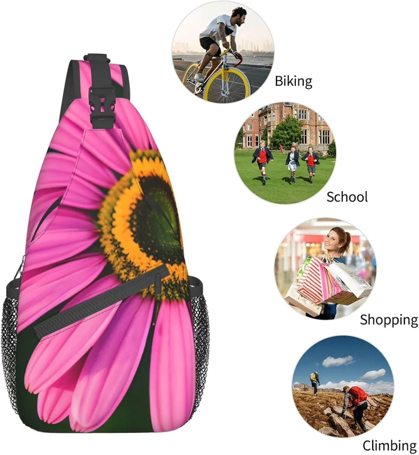 Black Blackgound Rose Crossbody Sling Backpack Sling Bag Travel Hiking Chest Bag Daypack For Women Men
