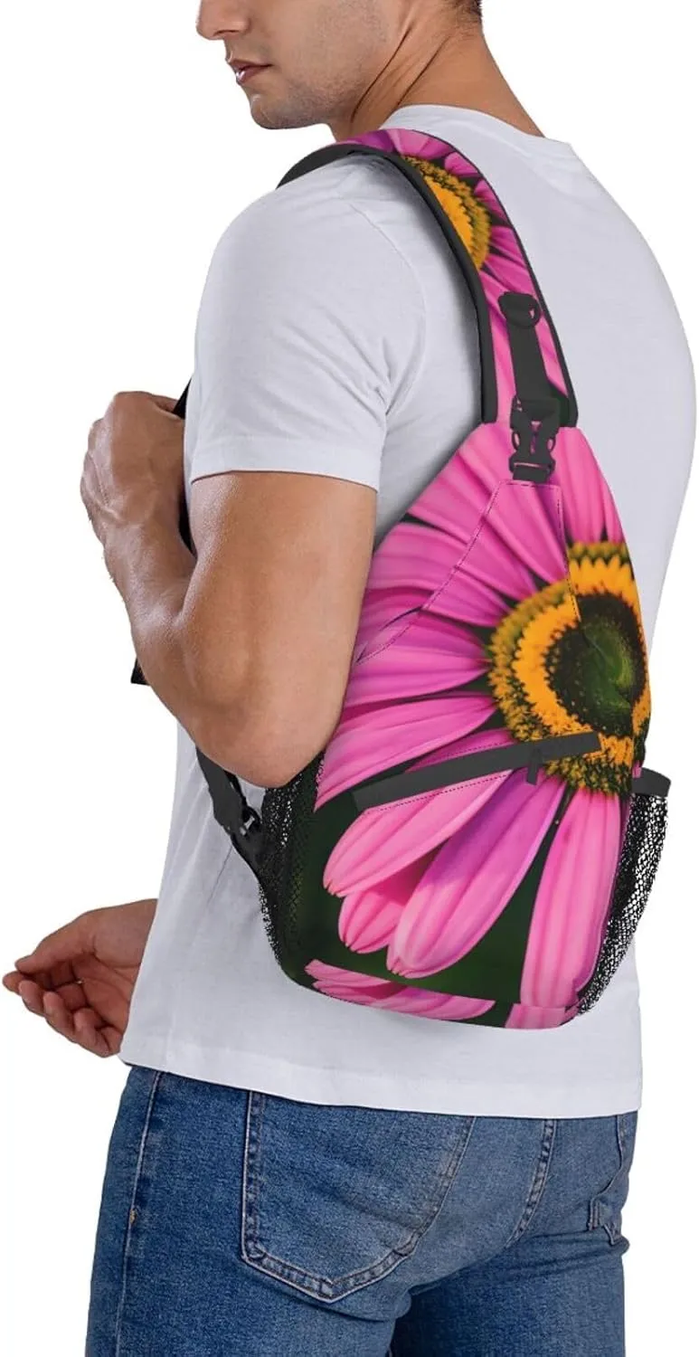 Black Blackgound Rose Crossbody Sling Backpack Sling Bag Travel Hiking Chest Bag Daypack For Women Men