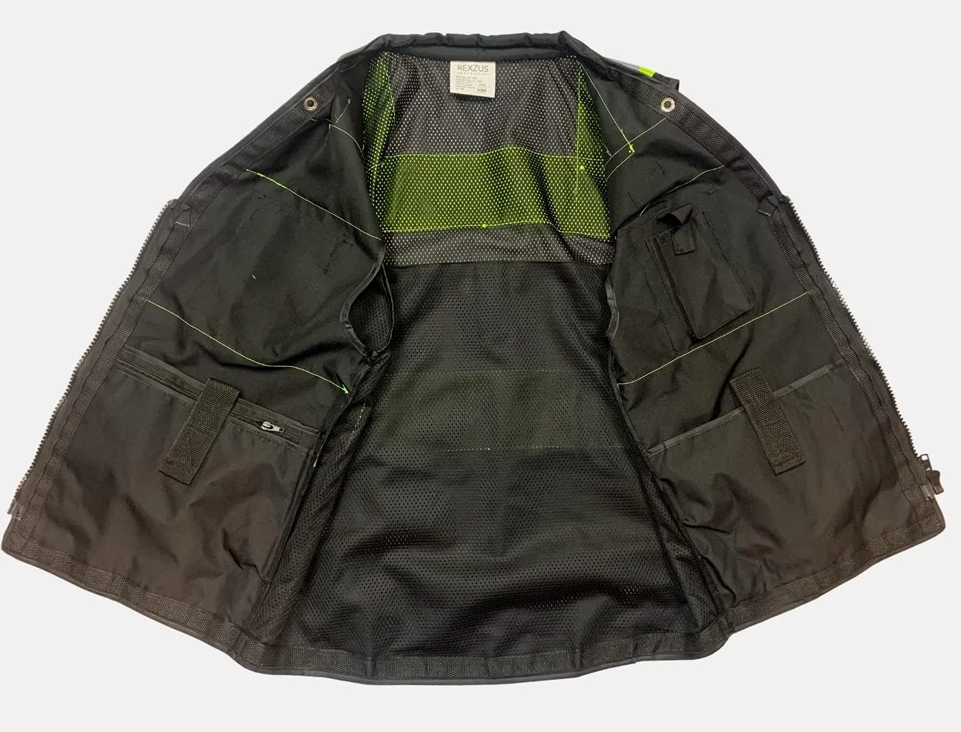 Black Safety Vest, XX-Large, Men's Professional Surveyors Vest with Zipper and Utility Pockets