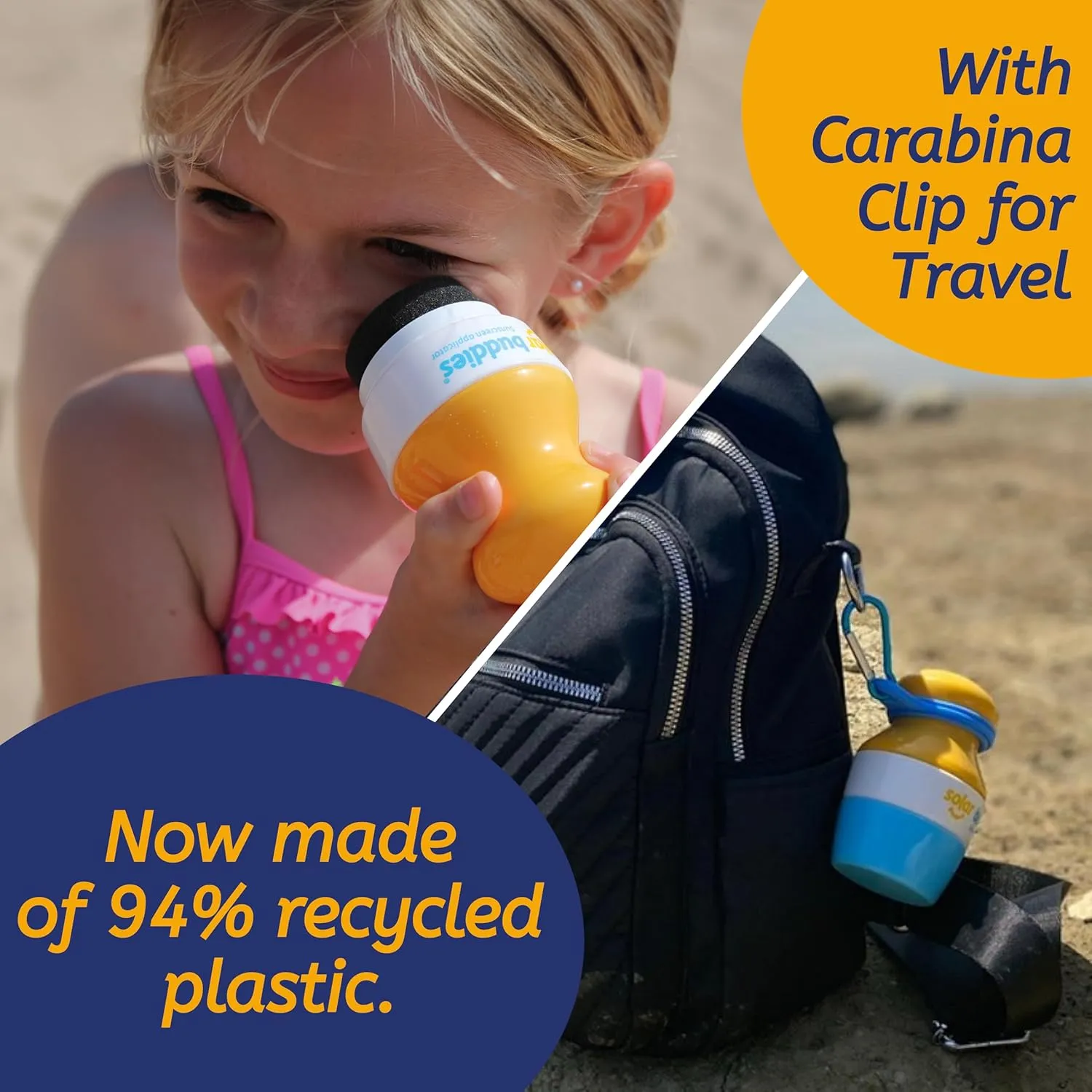 Blue Bag Bundle Set For Solar Buddies Refillable Roll On Sunscreen Suncream Applicator Bag Bundle With Applicator Carabina Clip For Families, Kids, Adults, Travel Set