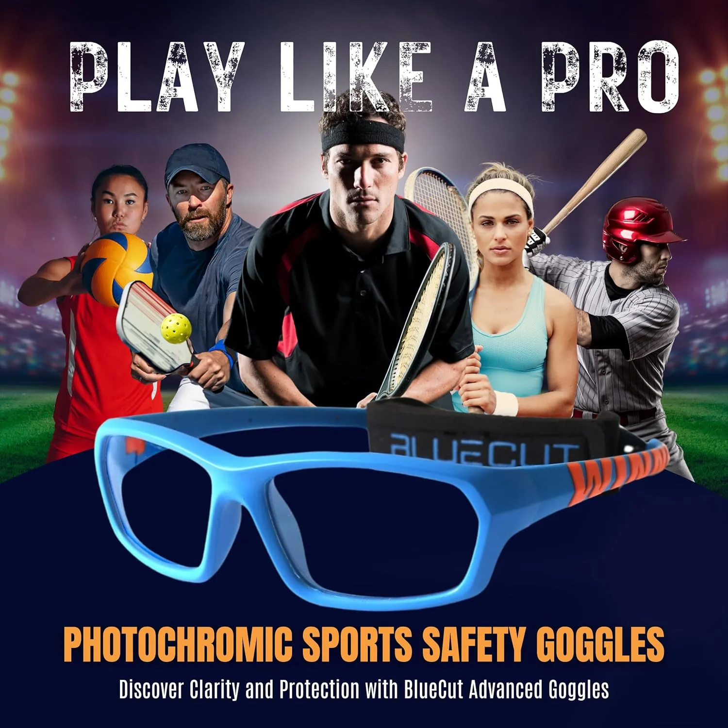 BLUE CUT Sports Protection Goggles, Photochromic Lenses Safety Glasses for Basketball, Pickleball and Outdoor Sports