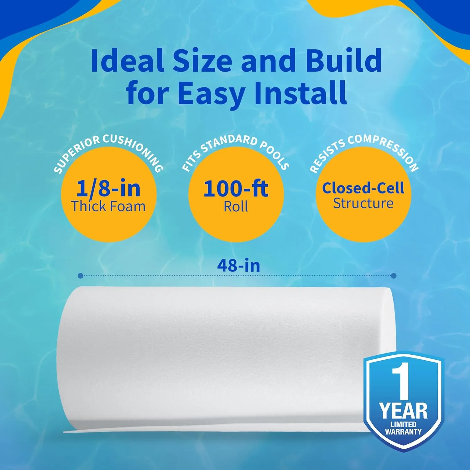 Blue Wave NL1973 Gorilla Guard Above Ground Closed Cell Pool Wall Foam, 1/8" x 48" x 100', White