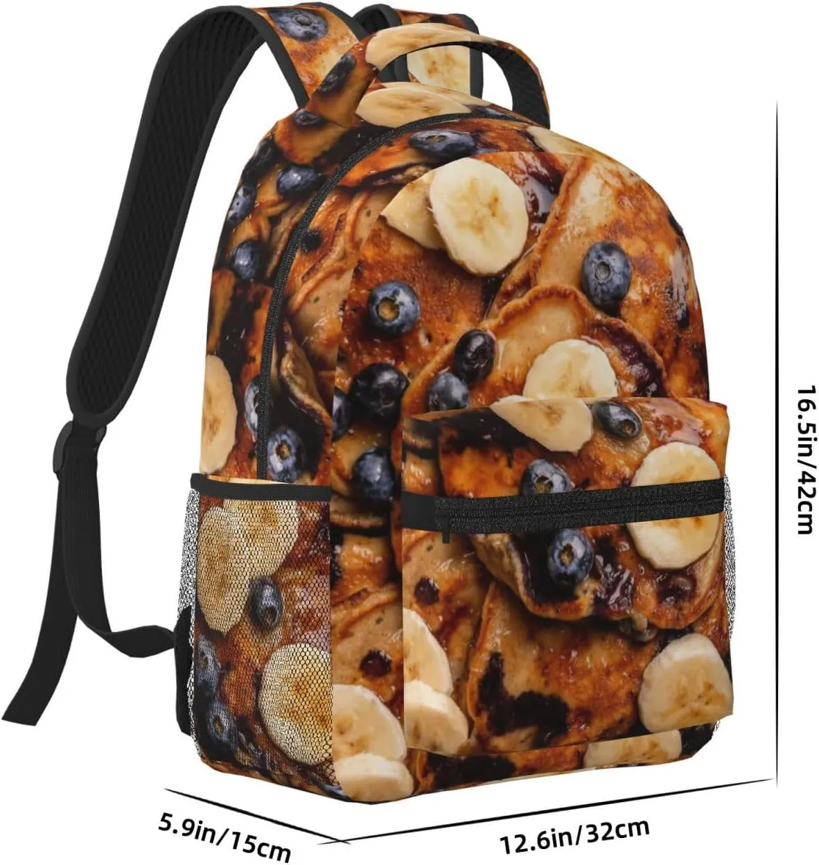 Blueberry Pancakes Backpack Funny Food Laptop Bookbag Travel Daypack Lightweight Durable Bag For Women Men