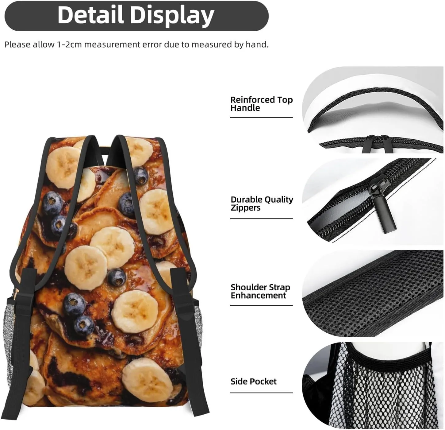 Blueberry Pancakes Backpack Funny Food Laptop Bookbag Travel Daypack Lightweight Durable Bag For Women Men