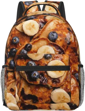 Blueberry Pancakes Backpack Funny Food Laptop Bookbag Travel Daypack Lightweight Durable Bag For Women Men