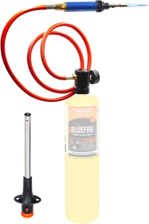 BLUEFIRE Propane/MAP Gas Soldering Torch Head Multi-Function Kit with 3' Hose | Premium Portable Self-Igniting Welding Station with Adjustable Flame, Accessories Available, Fuel by 1lb MAPP Cylinder