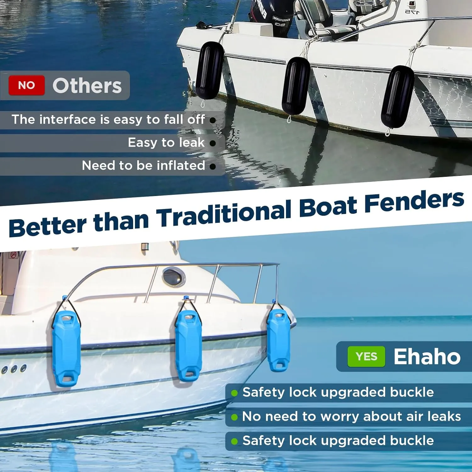 Boat Fenders, Boat Bumpers for Docking, EVA Pontoon Bumpers with Integrated Locking Rope, Fit for Bass, Ski, Bowriders and Fishing Boats