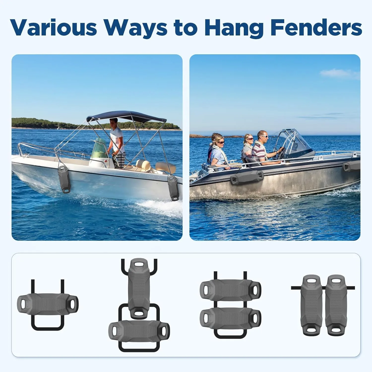 Boat Fenders, Boat Bumpers for Docking, EVA Pontoon Bumpers with Integrated Locking Rope, Fit for Bass, Ski, Bowriders and Fishing Boats
