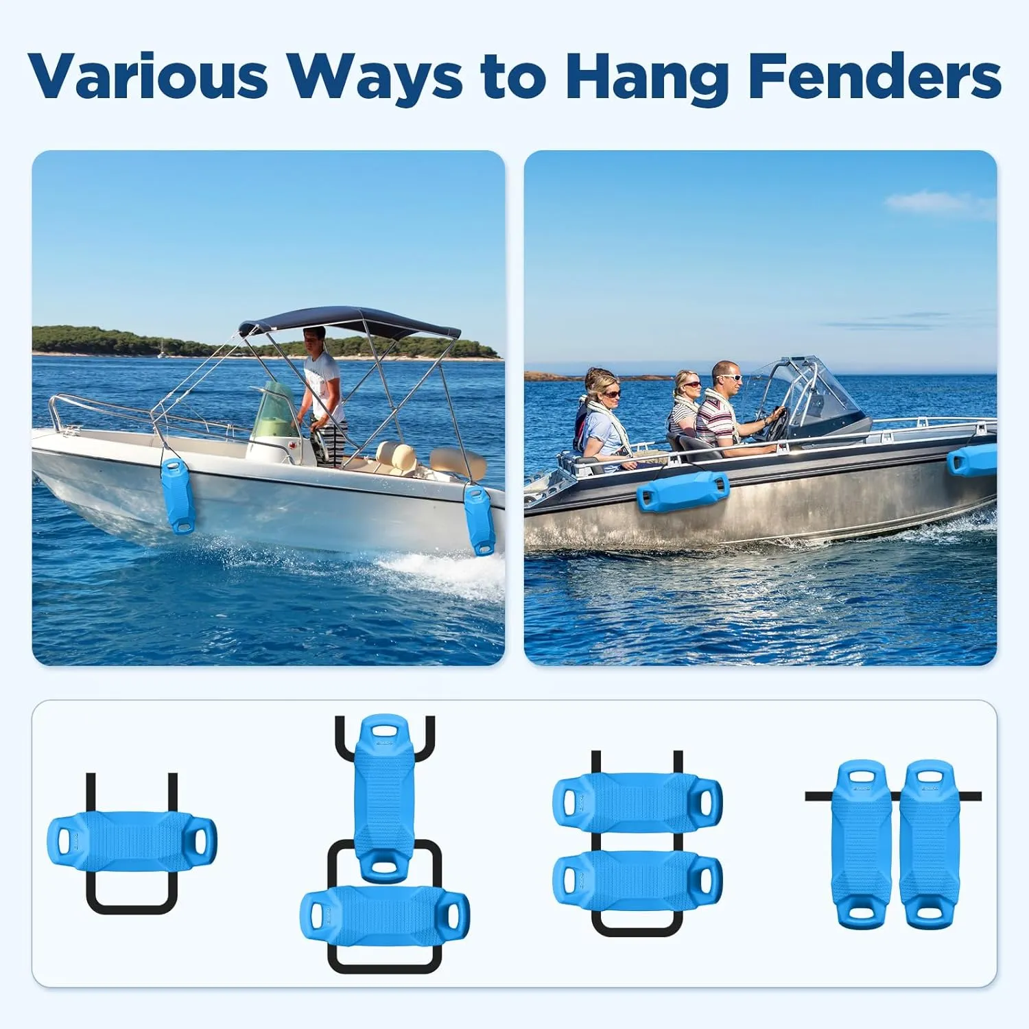 Boat Fenders, Boat Bumpers for Docking, EVA Pontoon Bumpers with Integrated Locking Rope, Fit for Bass, Ski, Bowriders and Fishing Boats