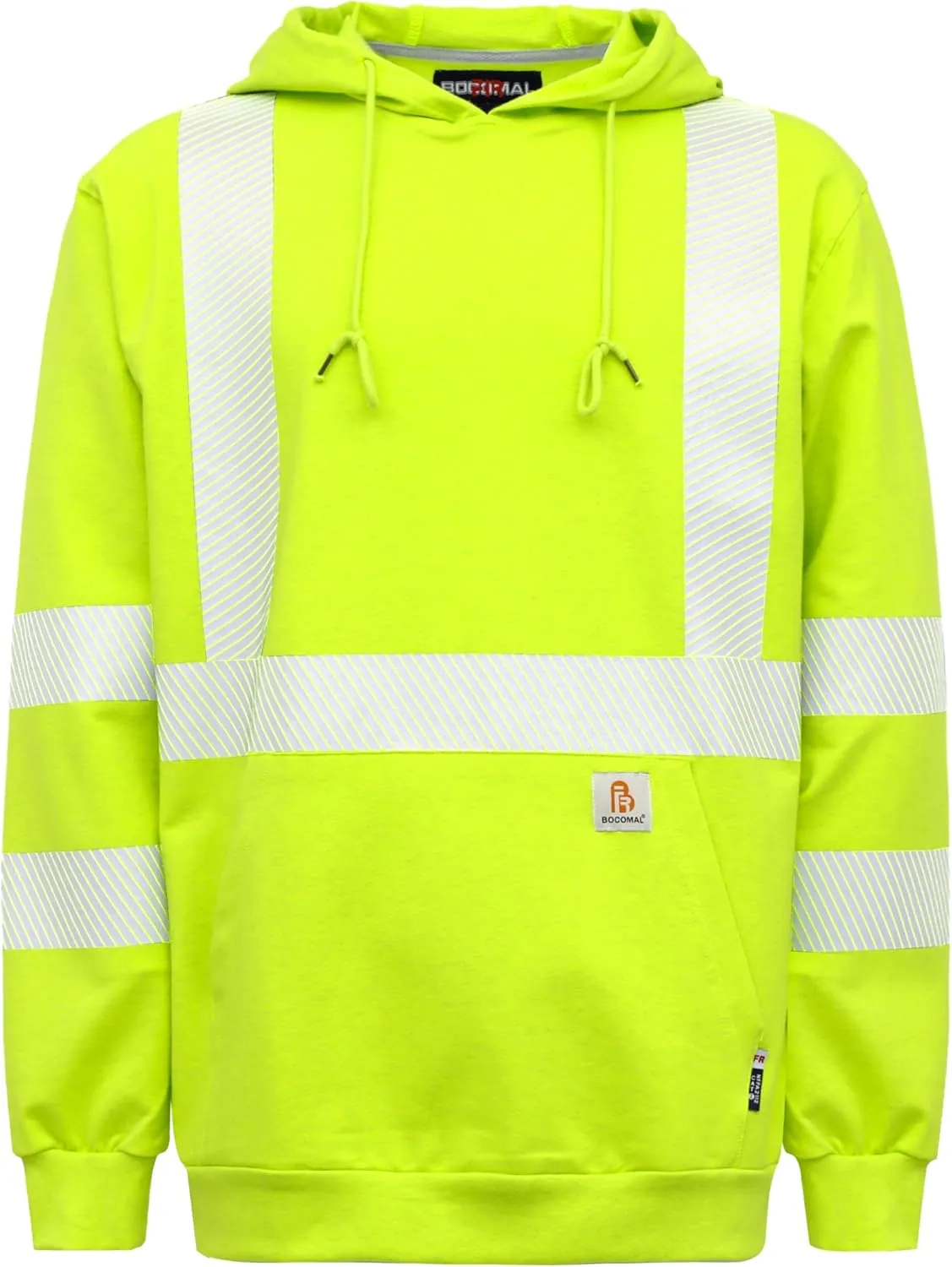 BOCOMAL FR Hoodies Pullover High Visibility 7.5oz Lightweight Non Fleece Hi vis Flame Resistant Reflective Hooded Sweatshirts