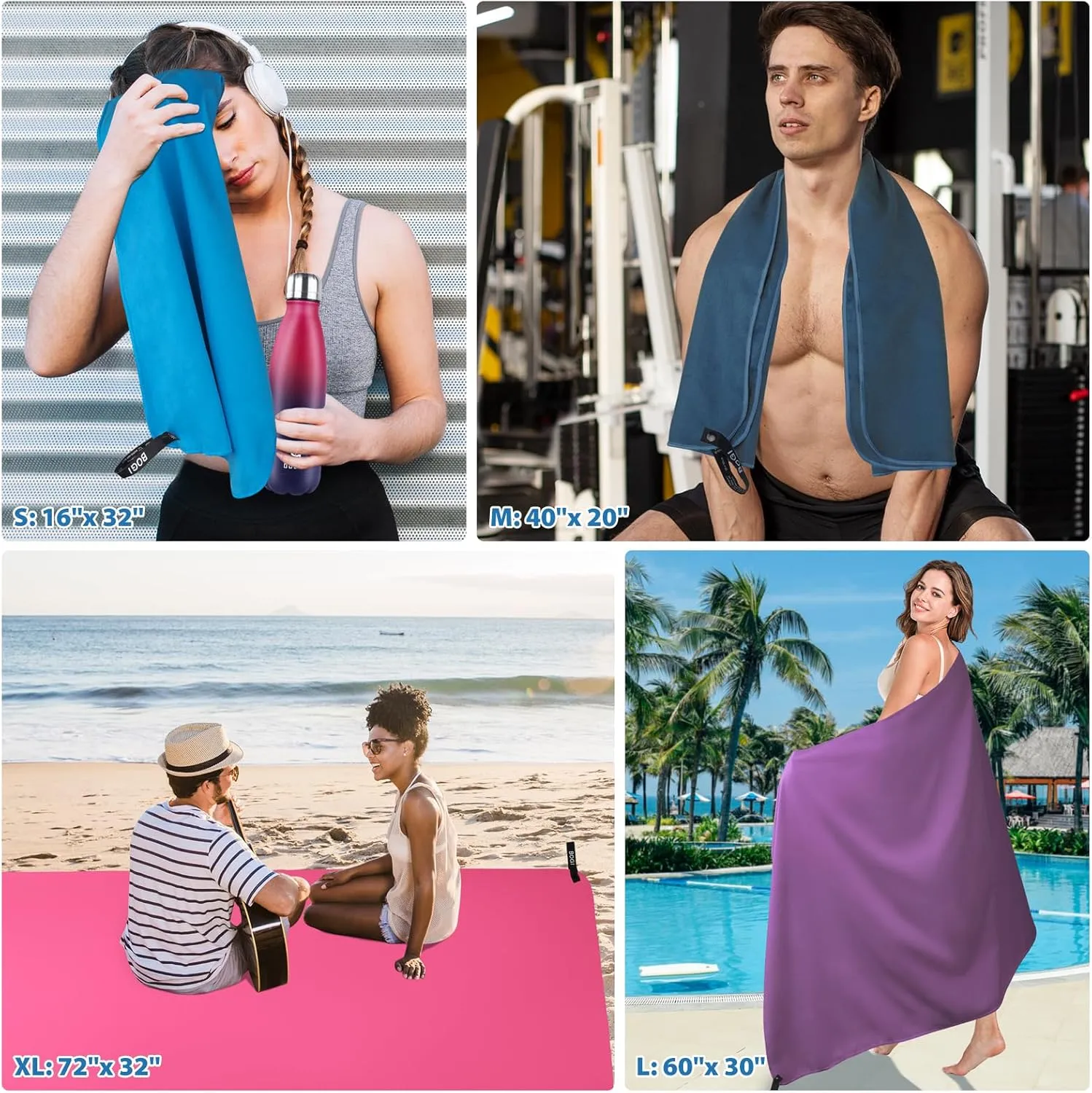 BOGI Microfiber Travel Sports Towel-Quick Dry Towel, Soft Lightweight Microfiber Camping Towel Absorbent Compact Travel Towel for Camping Gym Yoga Swimming Backpacking (L:60''x30'' 16''x16''-Hpink)