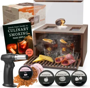 Bon Apperoo™ 2-Glass Culinary Smoker Box with Torch | Portable Cold Food and Cocktail Infuser | Indoor Whiskey and Bourbon Smoking Kit | Ideal for Drinks and Charcuterie | Butane Not Included