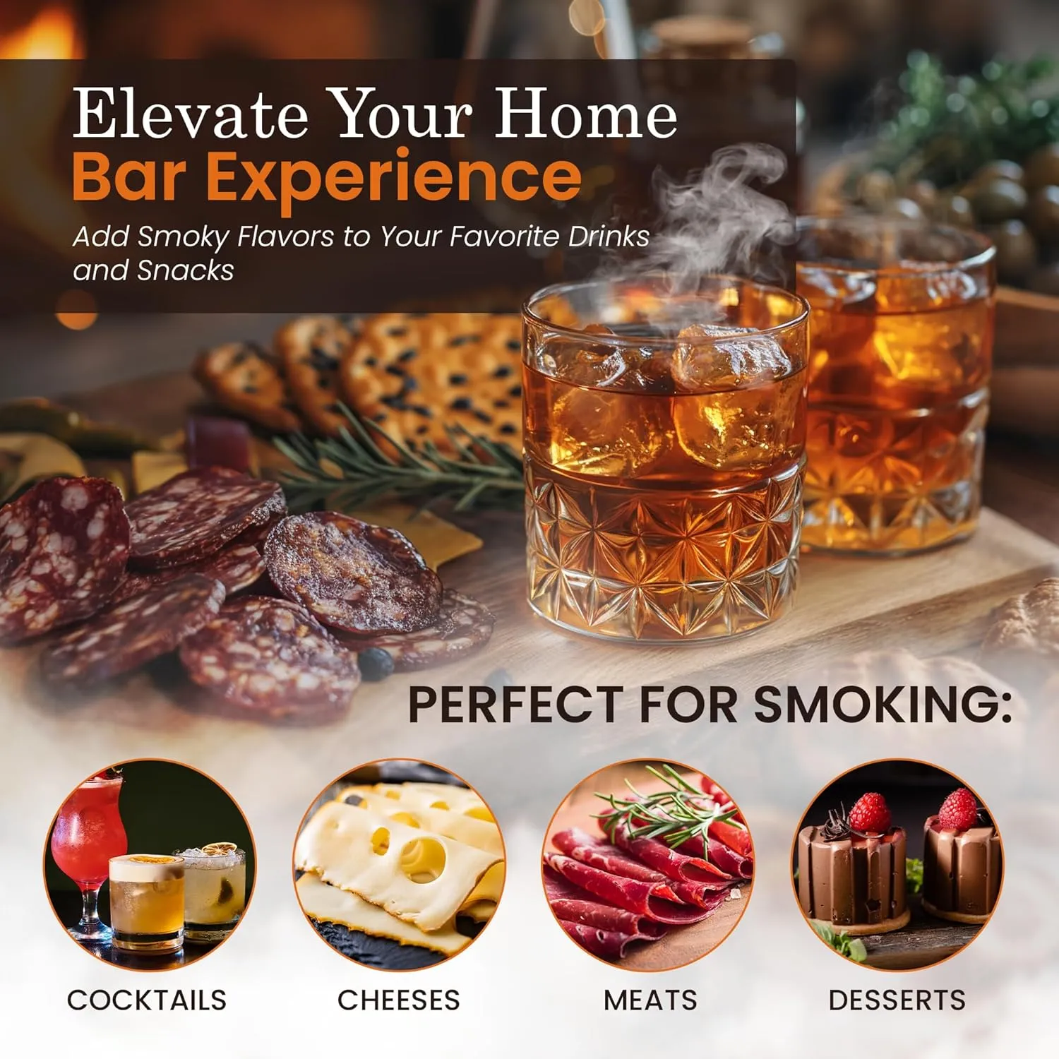 Bon Apperoo™ 2-Glass Culinary Smoker Box with Torch | Portable Cold Food and Cocktail Infuser | Indoor Whiskey and Bourbon Smoking Kit | Ideal for Drinks and Charcuterie | Butane Not Included
