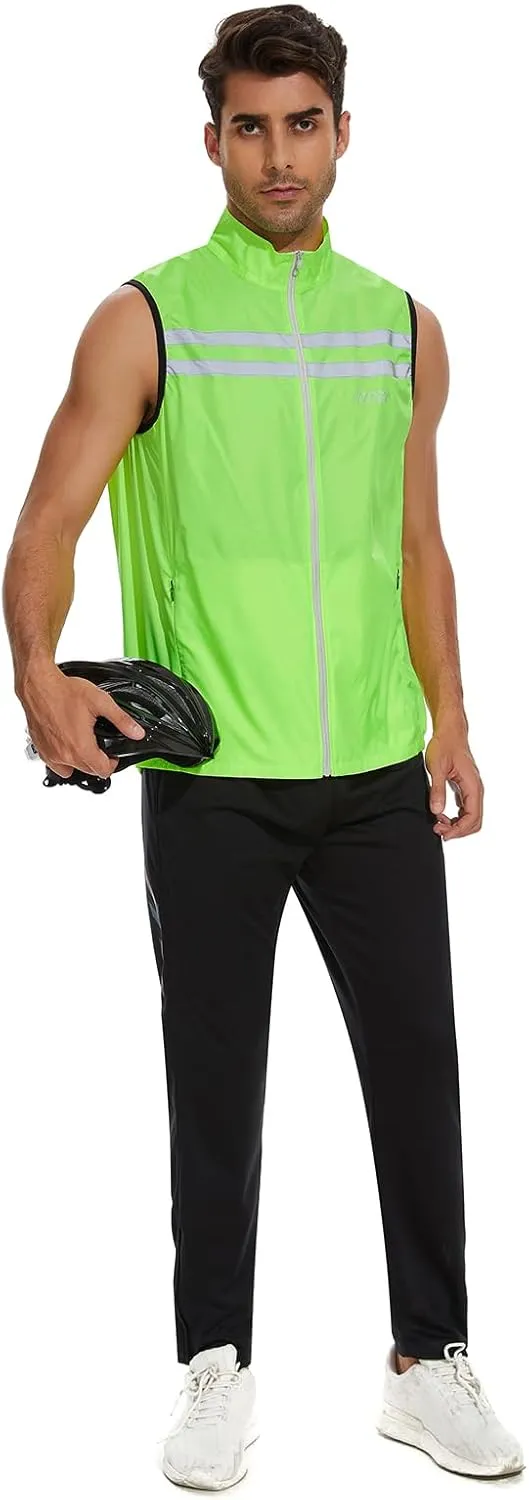 bpbtti Men's Hi-Viz Safety Running Cycling Vest Sleeveless Windbreaker vests- Windproof and Reflective