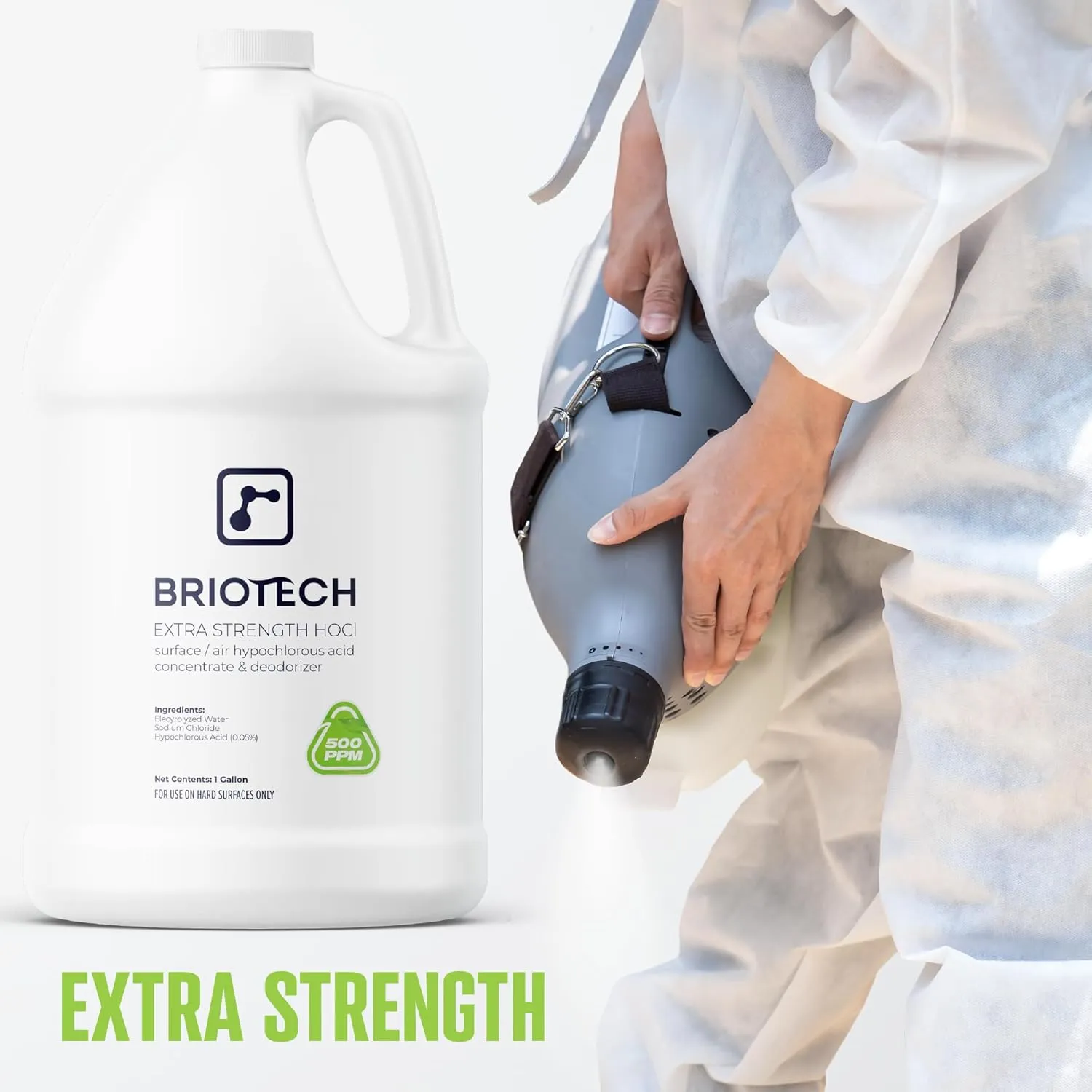 BRIOTECH Surface/Air 500, Pure Hypochlorous 500 PPM for ULV Foggers Sprayers & Humidifiers, Professional Cleaner Deodorizer for Dental, Offices, Schools, Homes, Peroxide Free, 1 Gallon Refill