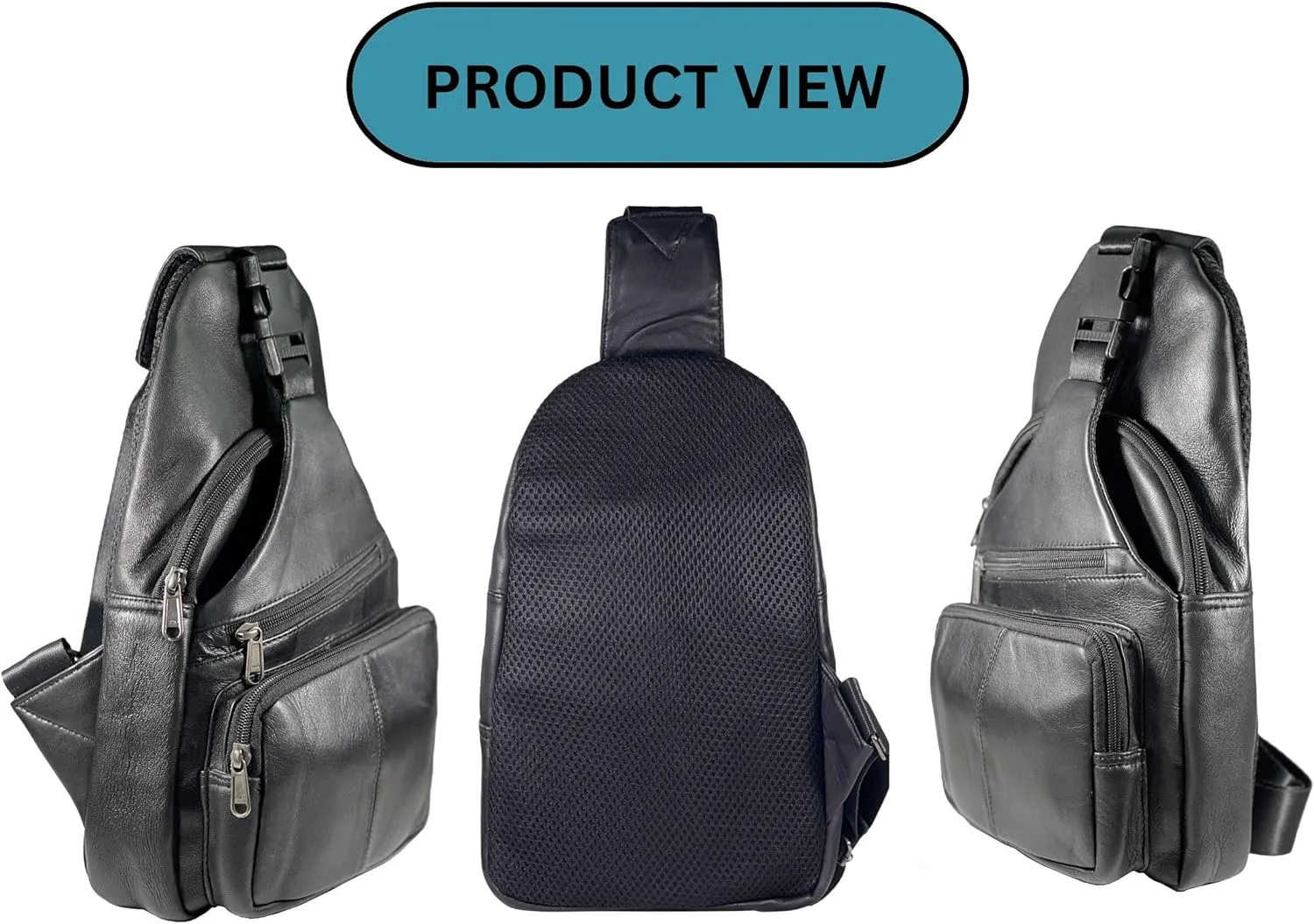 Bullz Crossbody Backpack Travel Hiking Chest Bag Daypack Leather Sling Bag for Men and Women (Black)